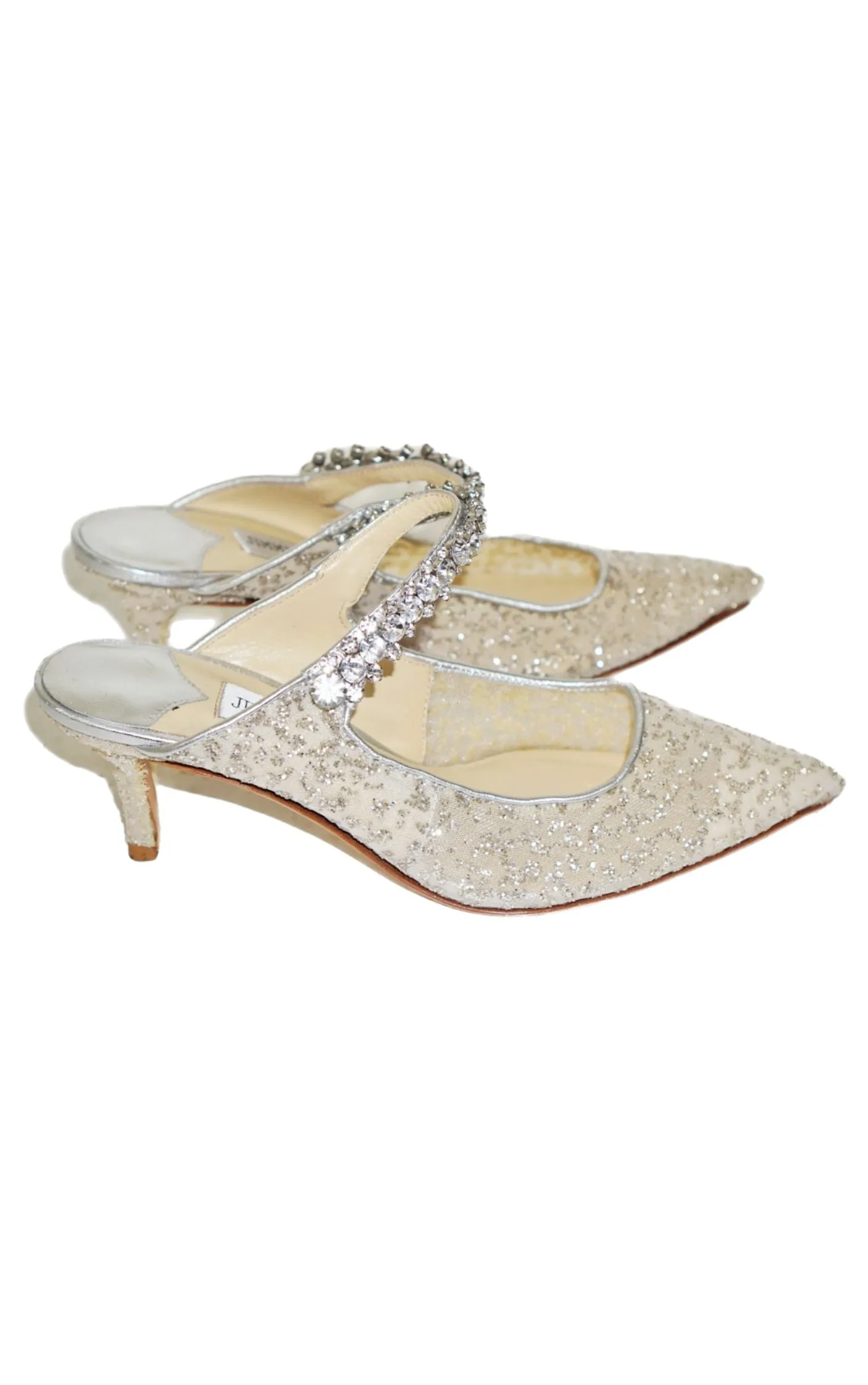 JIMMY CHOO Bing 65 Sequin Tulle Crystal Strap Mules