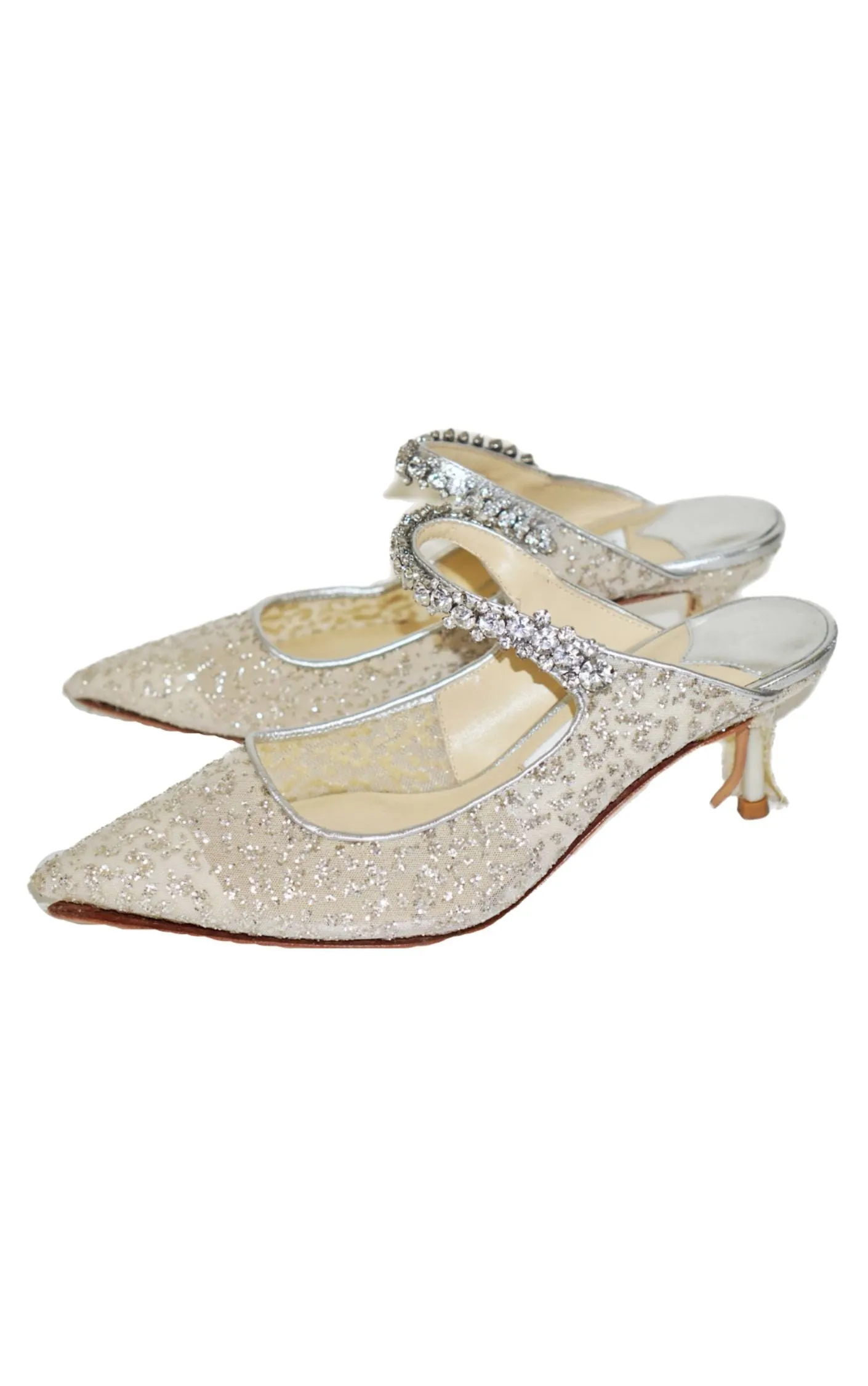 JIMMY CHOO Bing 65 Sequin Tulle Crystal Strap Mules