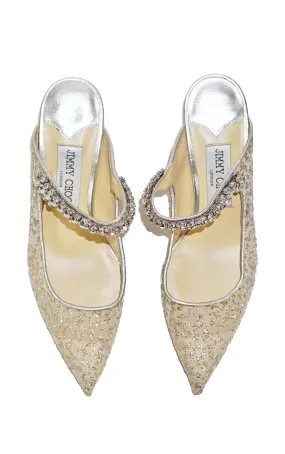 JIMMY CHOO Bing 65 Sequin Tulle Crystal Strap Mules