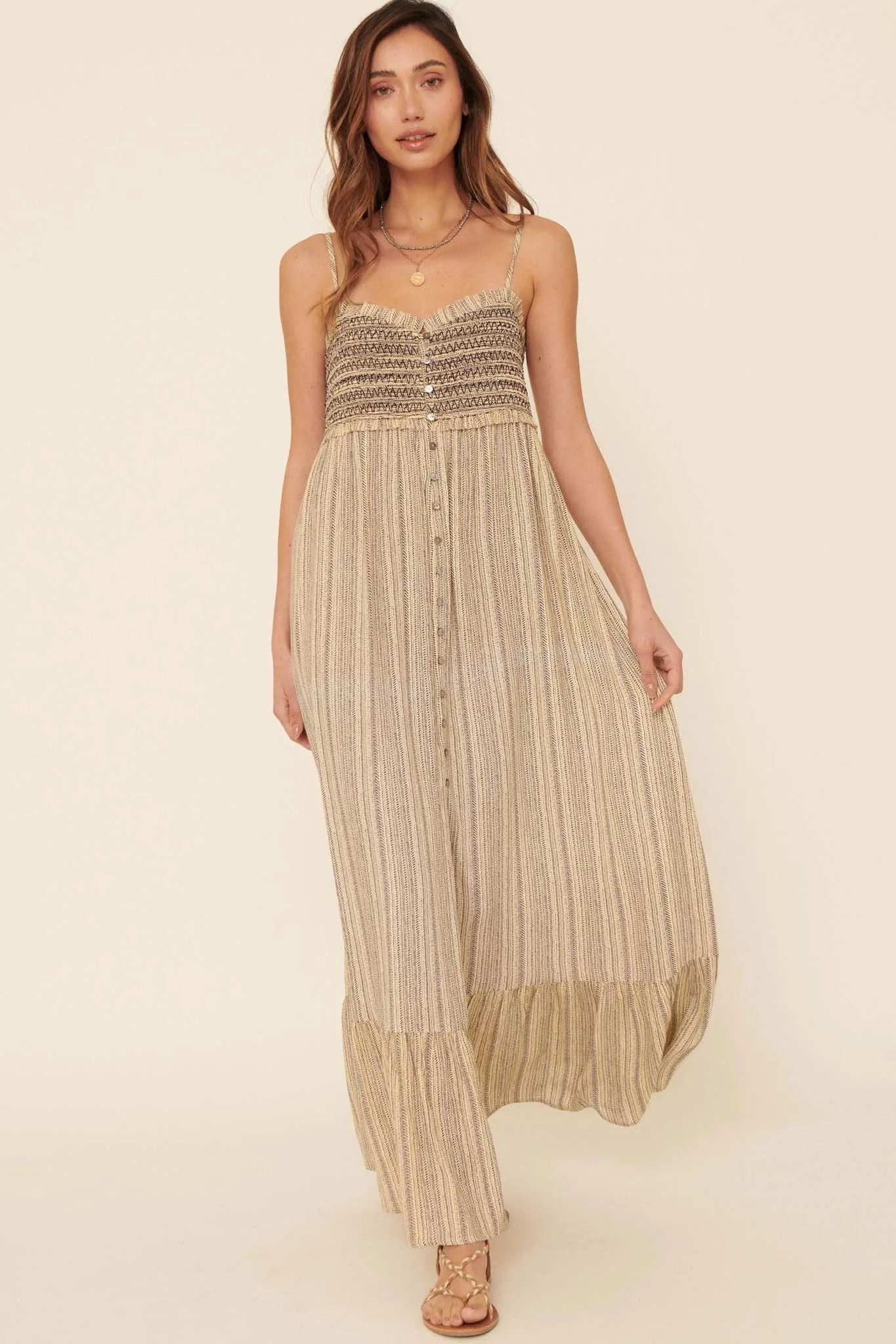 Journey Within Smocked Striped Maxi Dress