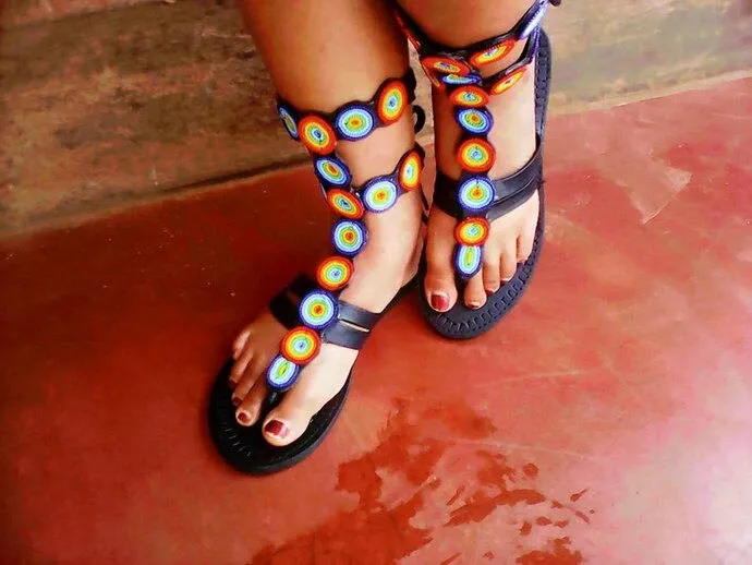 Kenyan handmade leather Masai, masaai, maasai Ankara Gladiator Sandals with free shipping world wide