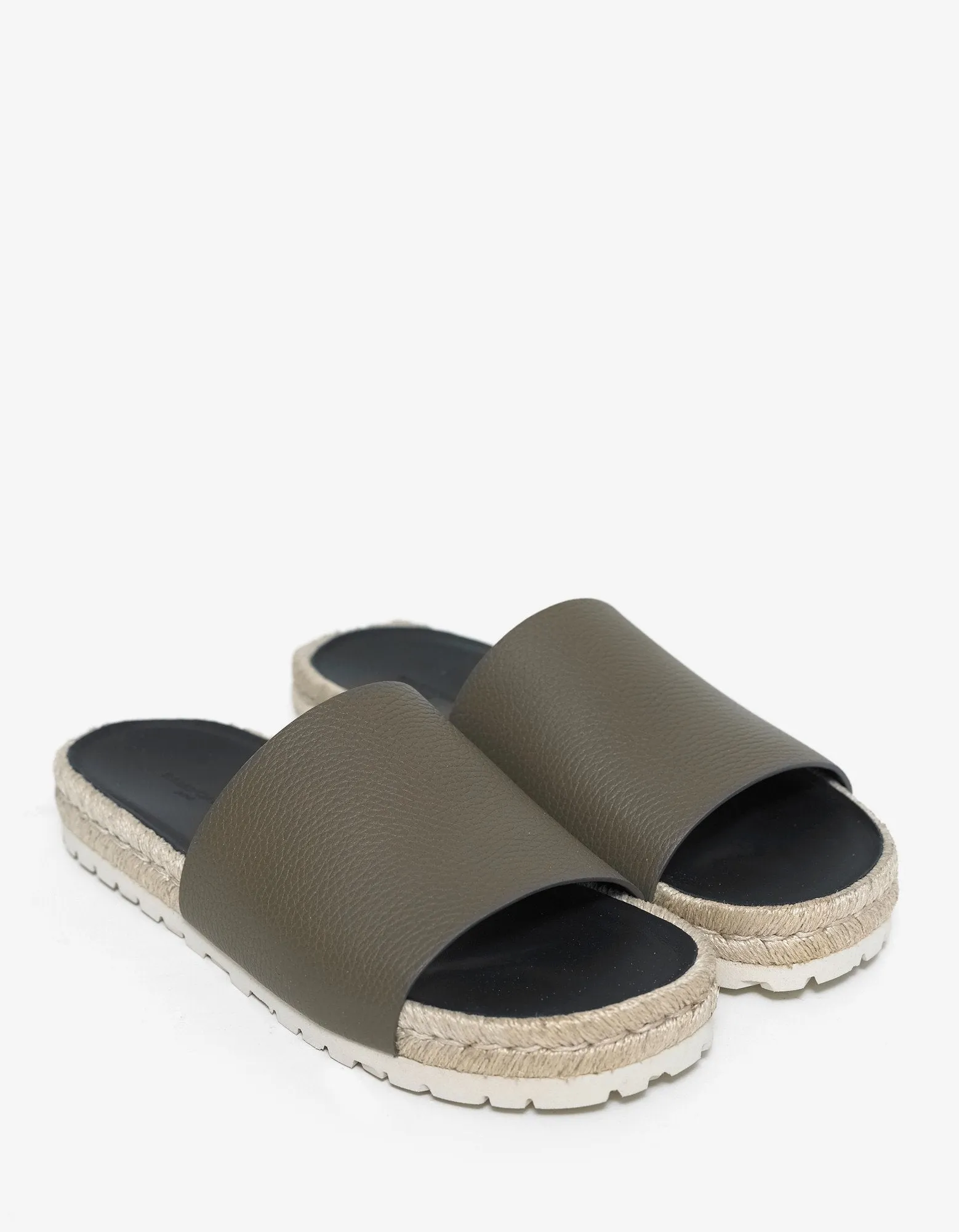 Khaki Leather Espadrille Sandals -