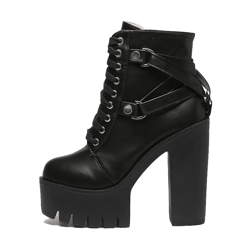 Lace-up Soft PU Leather Platform Boots for Women / Rave Outfits Shoes