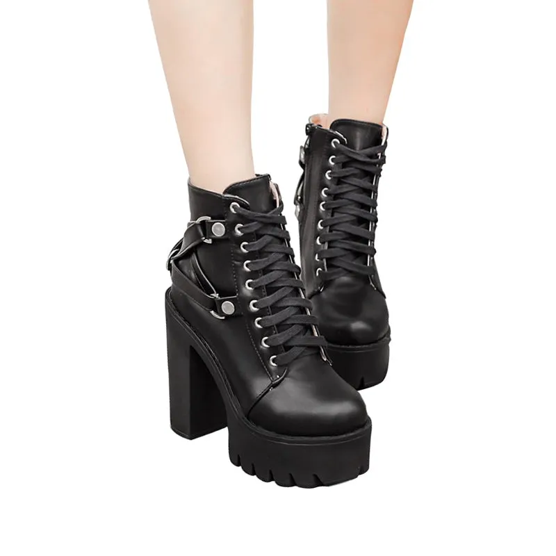 Lace-up Soft PU Leather Platform Boots for Women / Rave Outfits Shoes