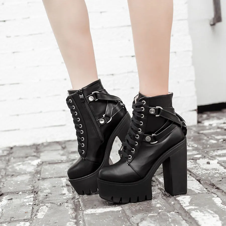 Lace-up Soft PU Leather Platform Boots for Women / Rave Outfits Shoes