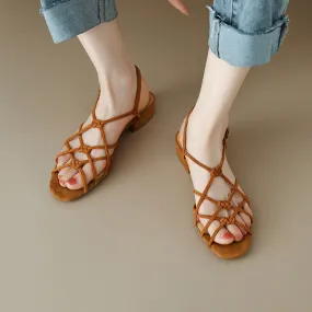 Leather Woven Gladiator Sandals in Brown/Black