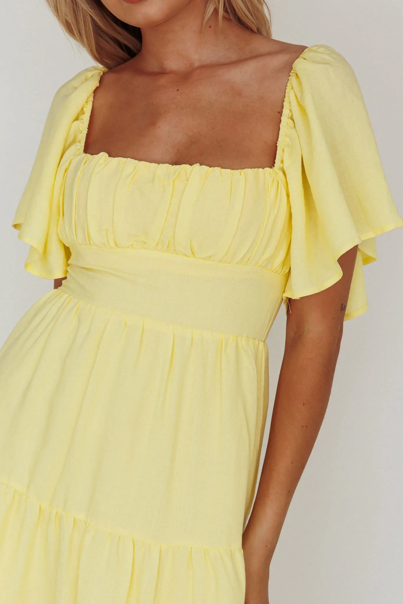 Lula Gathered Bust Midi Dress Lemon