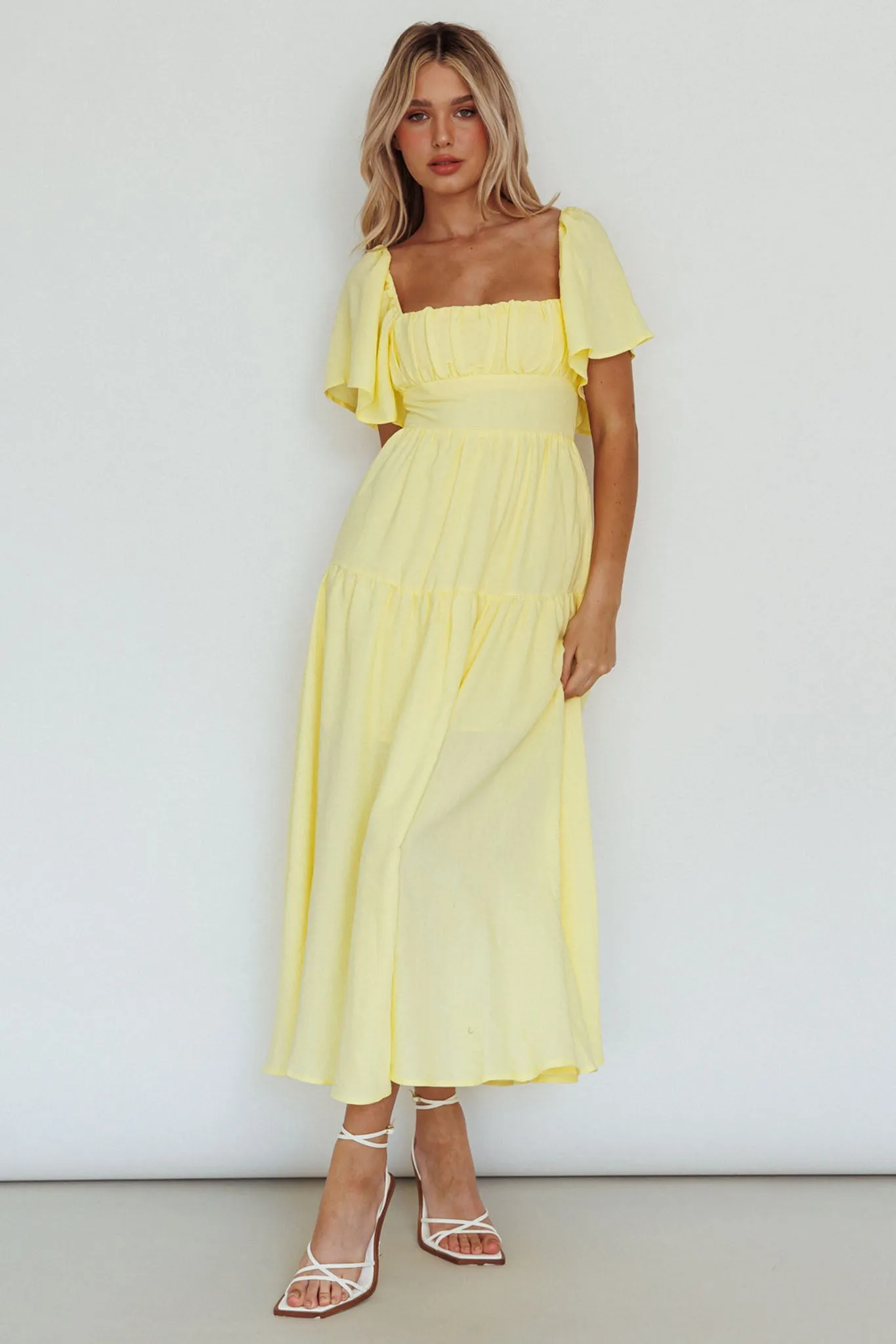 Lula Gathered Bust Midi Dress Lemon