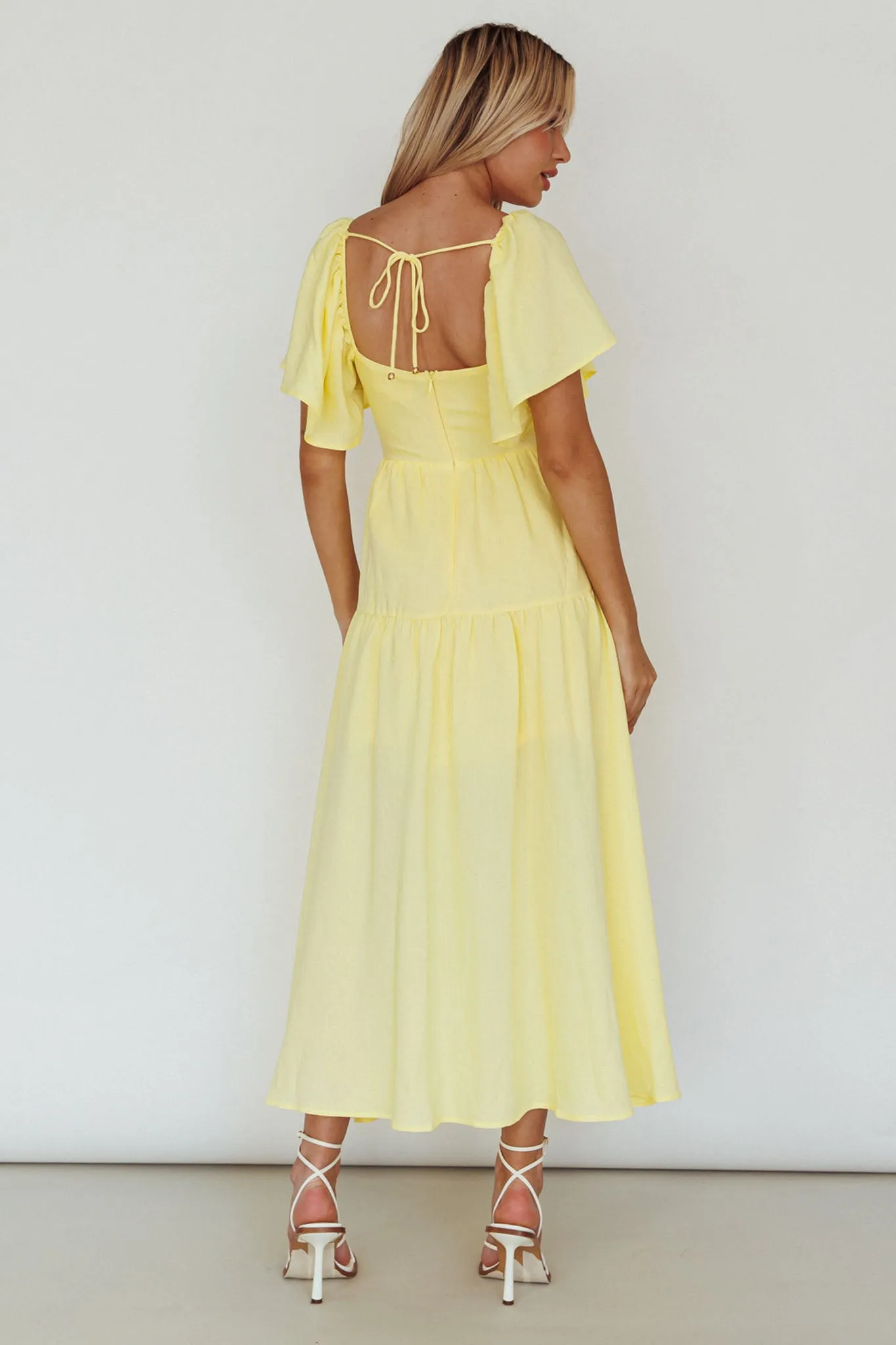 Lula Gathered Bust Midi Dress Lemon