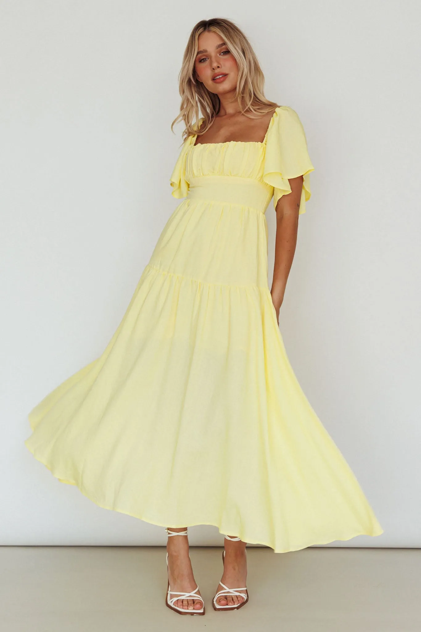 Lula Gathered Bust Midi Dress Lemon