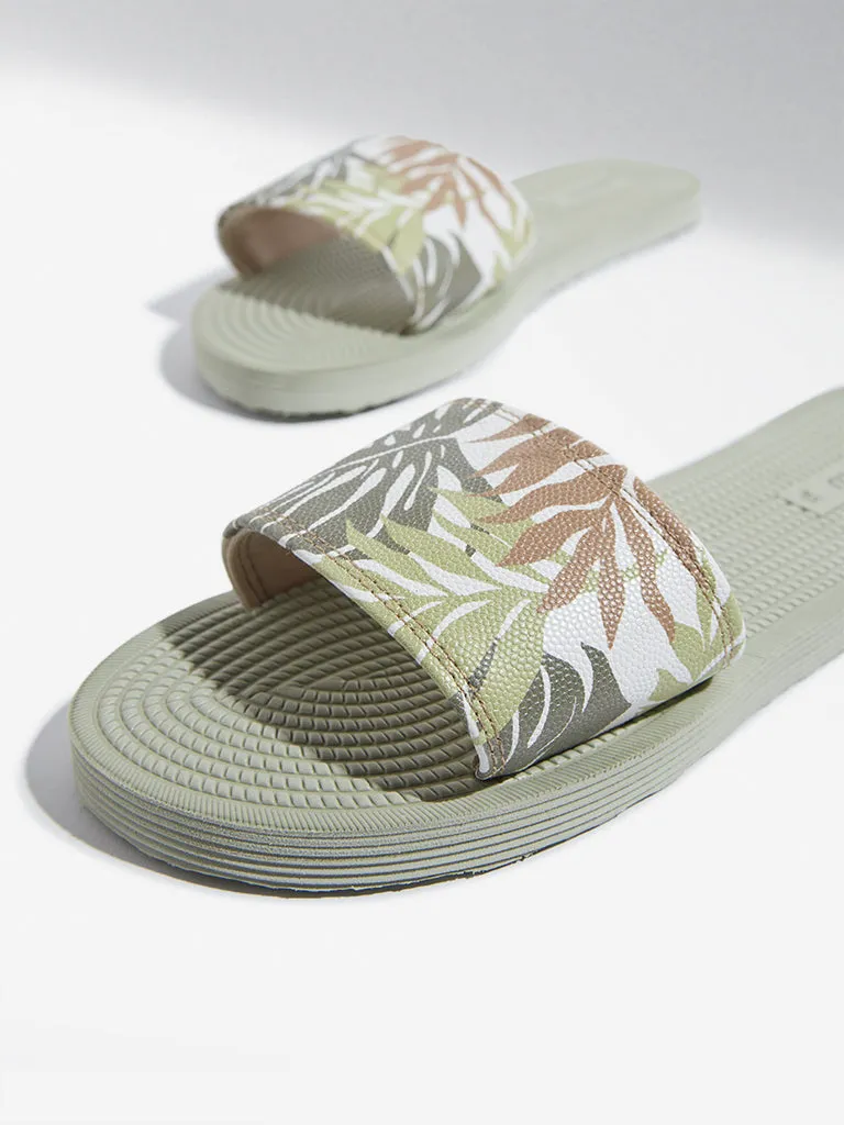 LUNA BLU Sage Leaf-Printed Slides