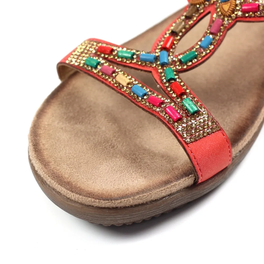 Lunar JLH331 OR - Lunar Mariella Orange Beaded Sandal