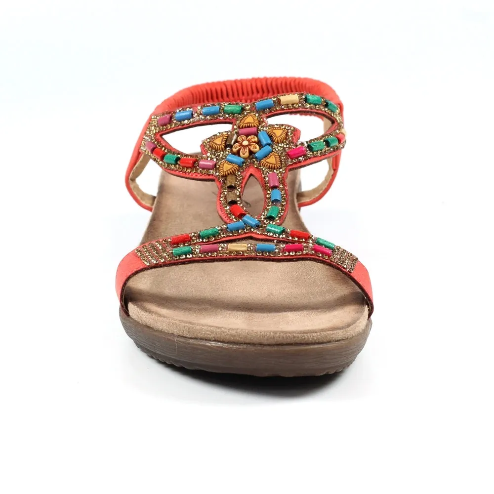 Lunar JLH331 OR - Lunar Mariella Orange Beaded Sandal