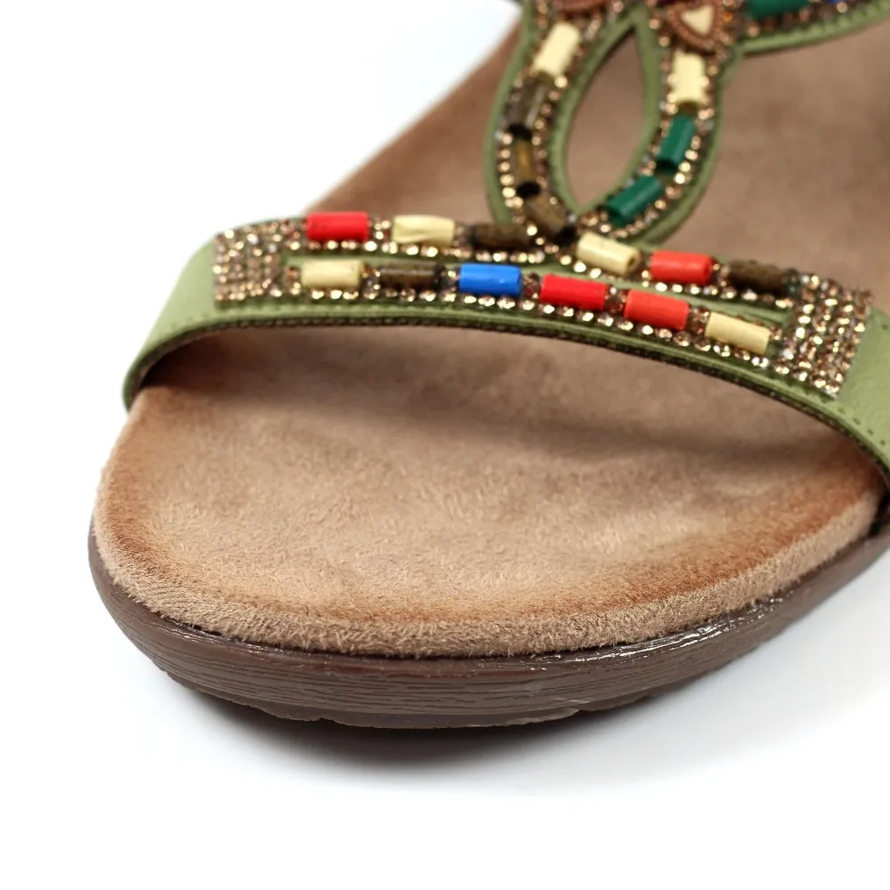 Lunar JLH331kk Mariella Khaki Womens Beaded Sandals