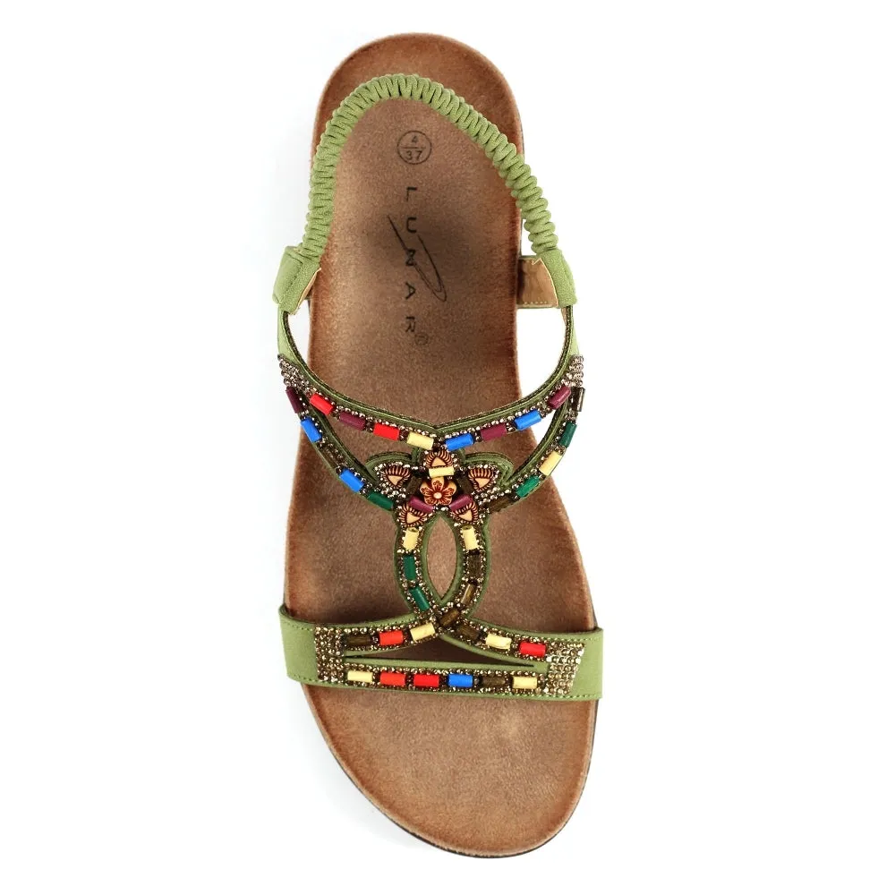 Lunar JLH331kk Mariella Khaki Womens Beaded Sandals