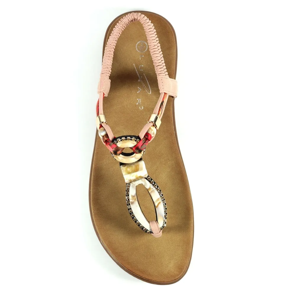 Lunar JLH476 Bunton Pink Womens Woven and Beaded Upper Sandals