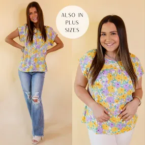 Memorable Meeting Floral Top with Short Sleeves in Purple and Yellow