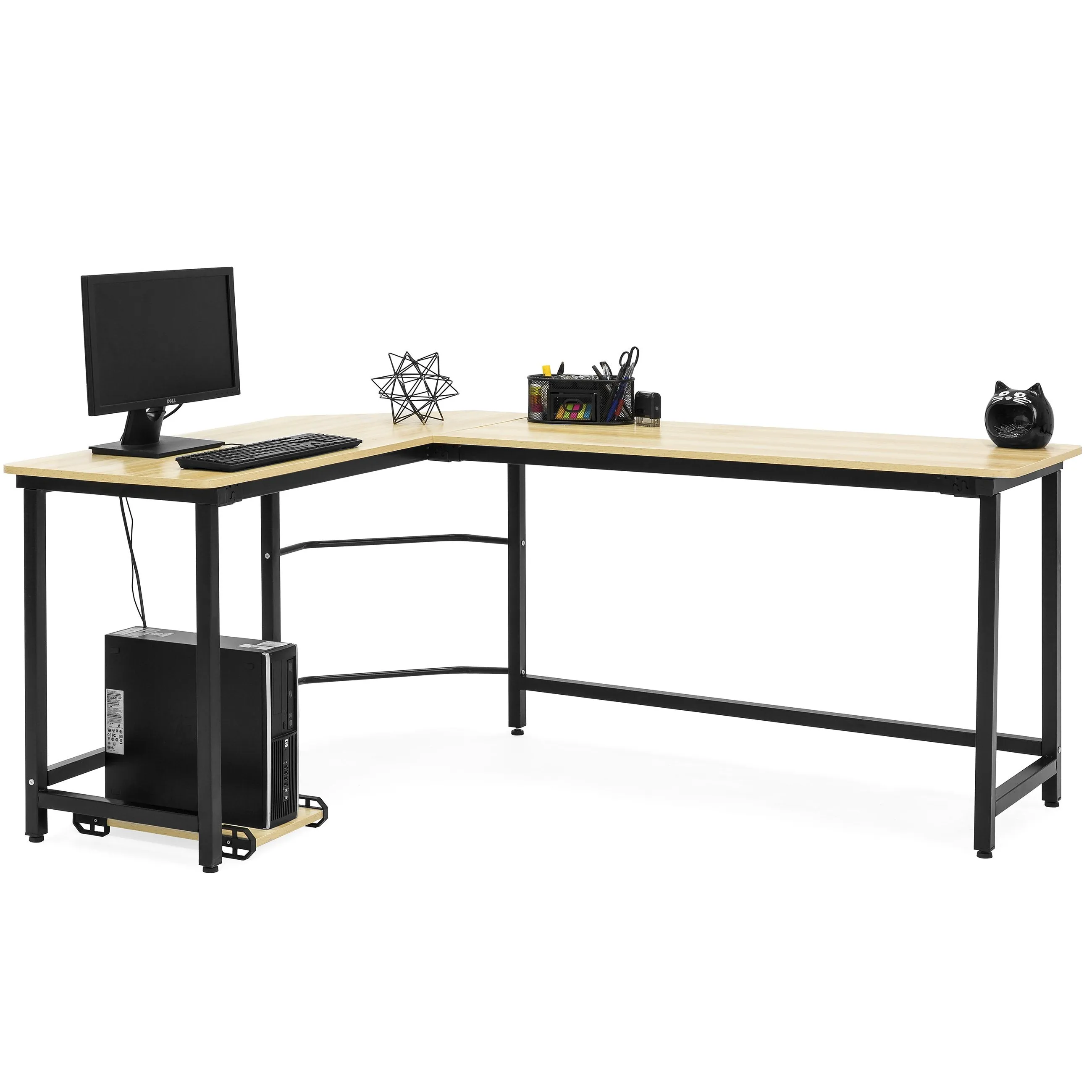 Modern L-Shaped Corner Computer Desk Table Workstation w/ CPU Stand