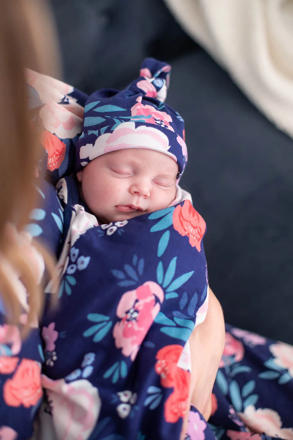 Navy Labor Gown & Annabelle Swaddle Set & Dad T Shirt