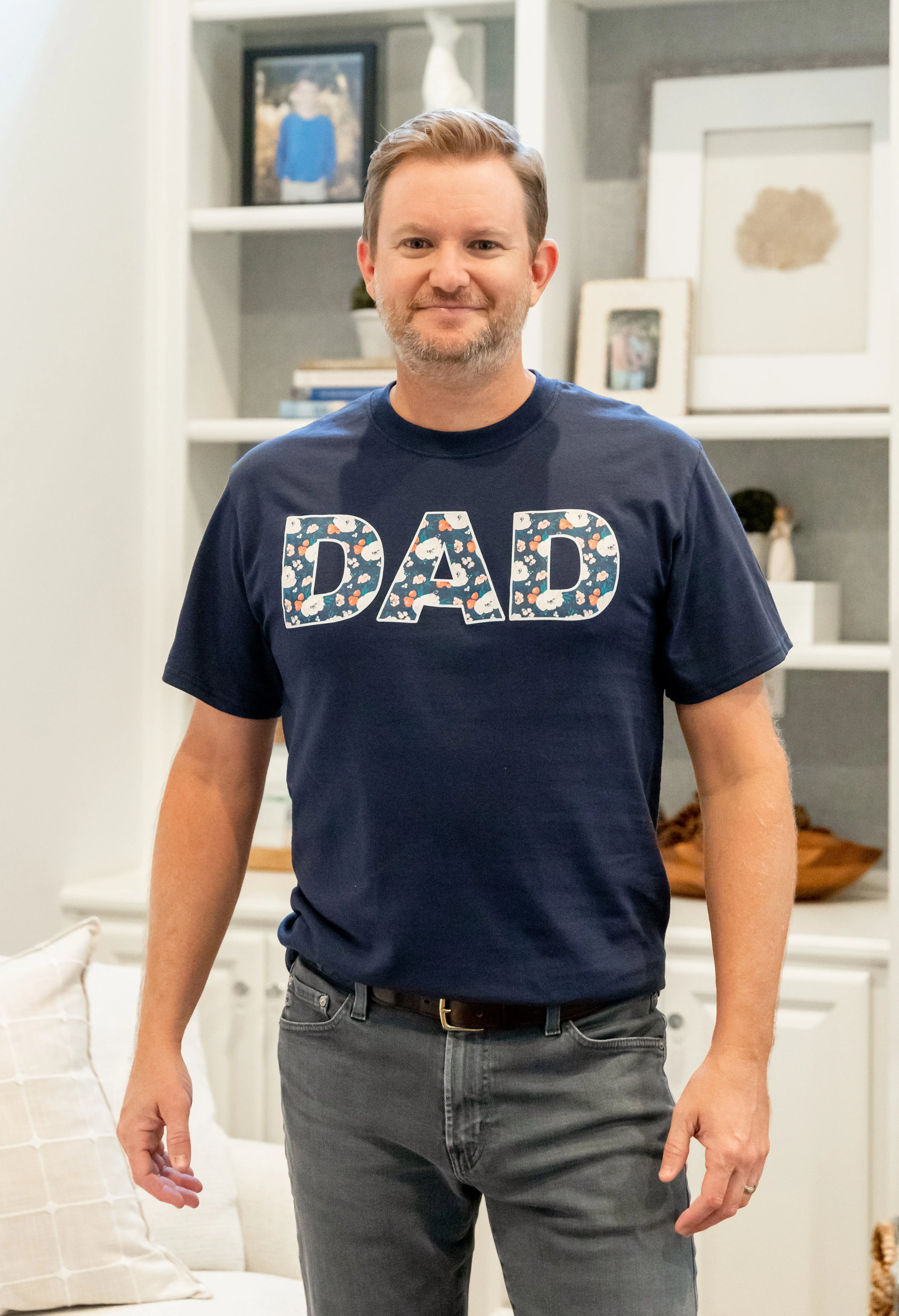 Navy Labor Gown & Annabelle Swaddle Set & Dad T Shirt