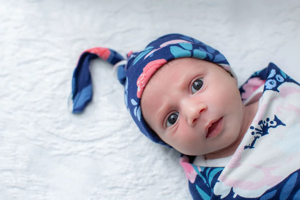 Navy Labor Gown & Annabelle Swaddle Set & Dad T Shirt