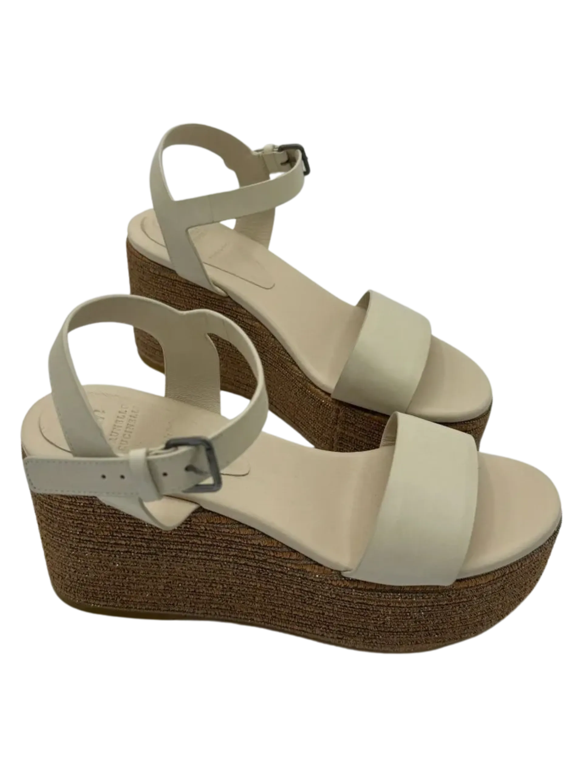 *NEW* Brunello Cucinelli Stripe Platform Leather Wedge Sandals