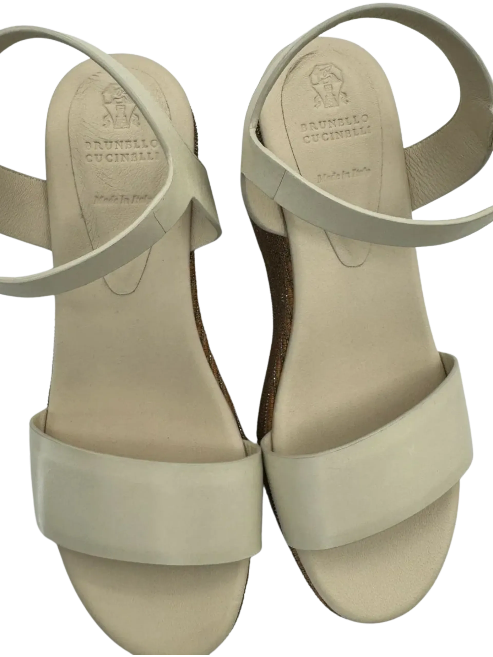 *NEW* Brunello Cucinelli Stripe Platform Leather Wedge Sandals