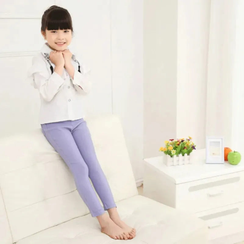 New Girls' Leggings Large Children'S Pencil Pants Four Seasons Candy Color Casual Stretch Slim Imitation Denim Foot Pants