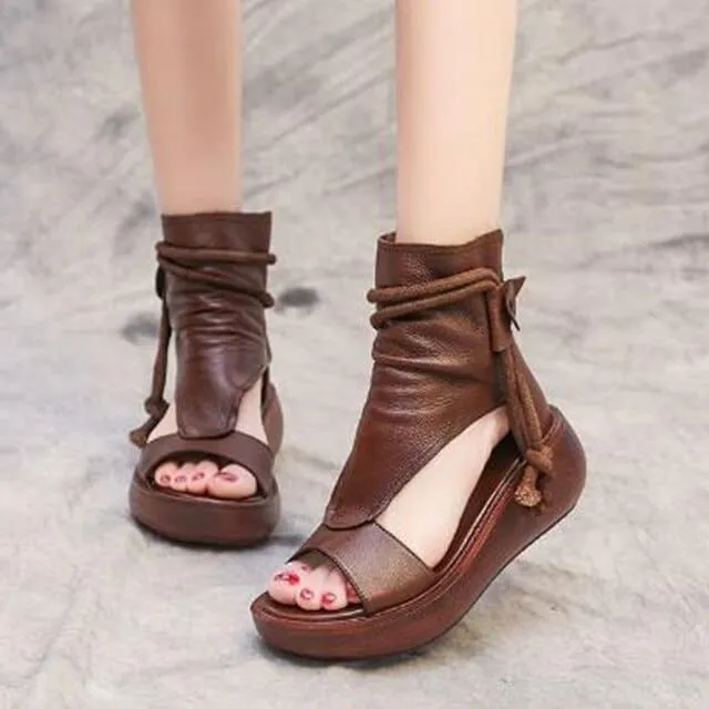 New Summer Cool Boots Platform Leather Wedges Women Sandals