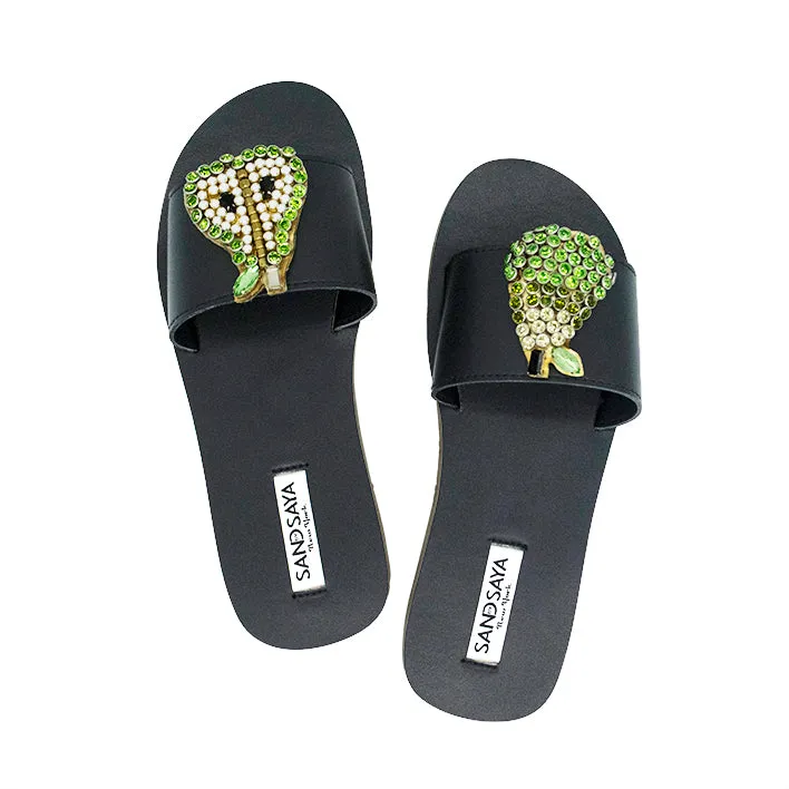 Pear- Green Crystal Fruits Embellished Waterproof Espadrille Flat for Women