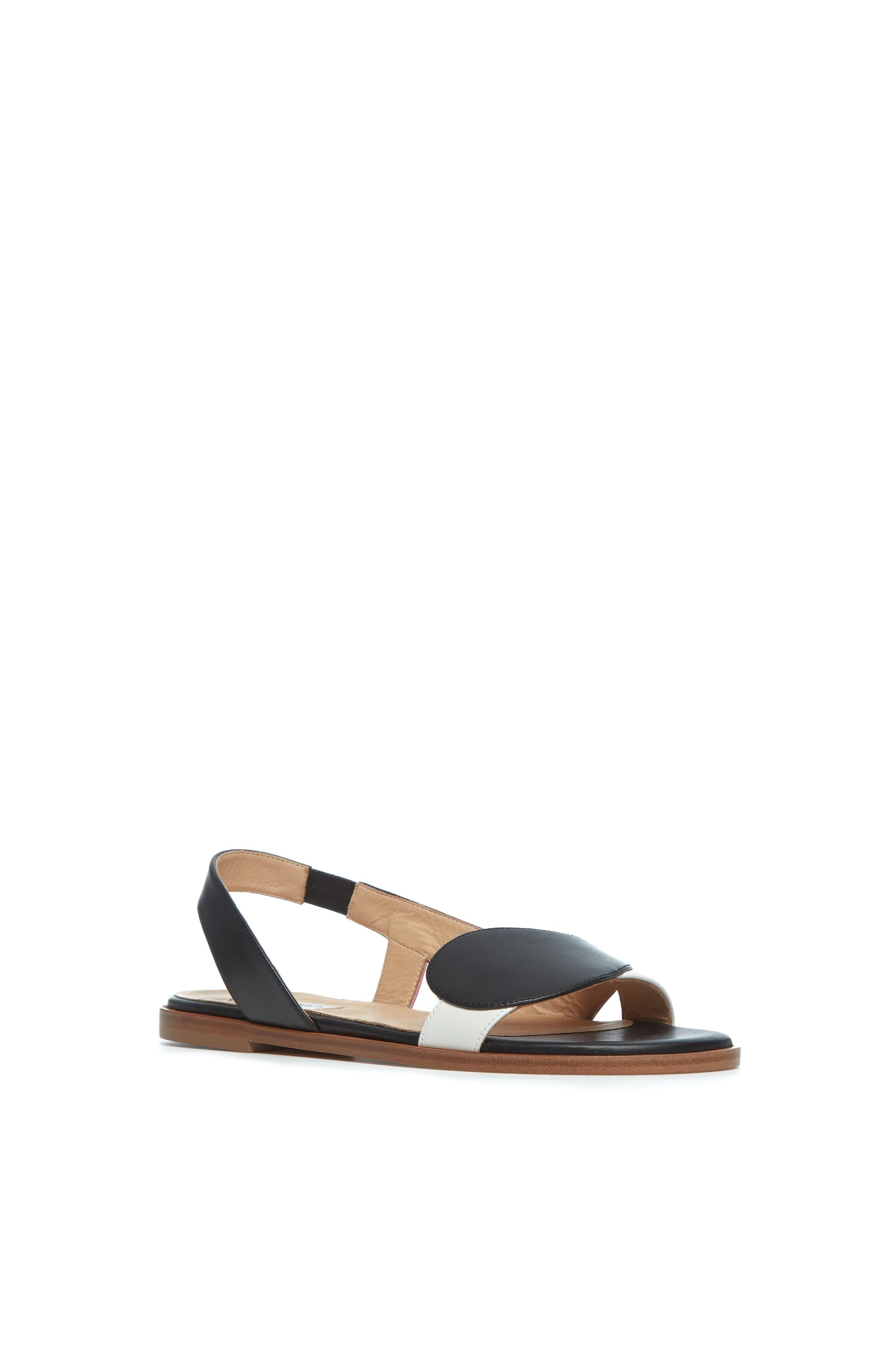 Pippa Flat Sandal in Black & Ivory Nappa Leather