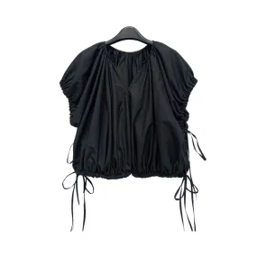 Pre Order:  Solid V-Neck Drawstring Pleated Top