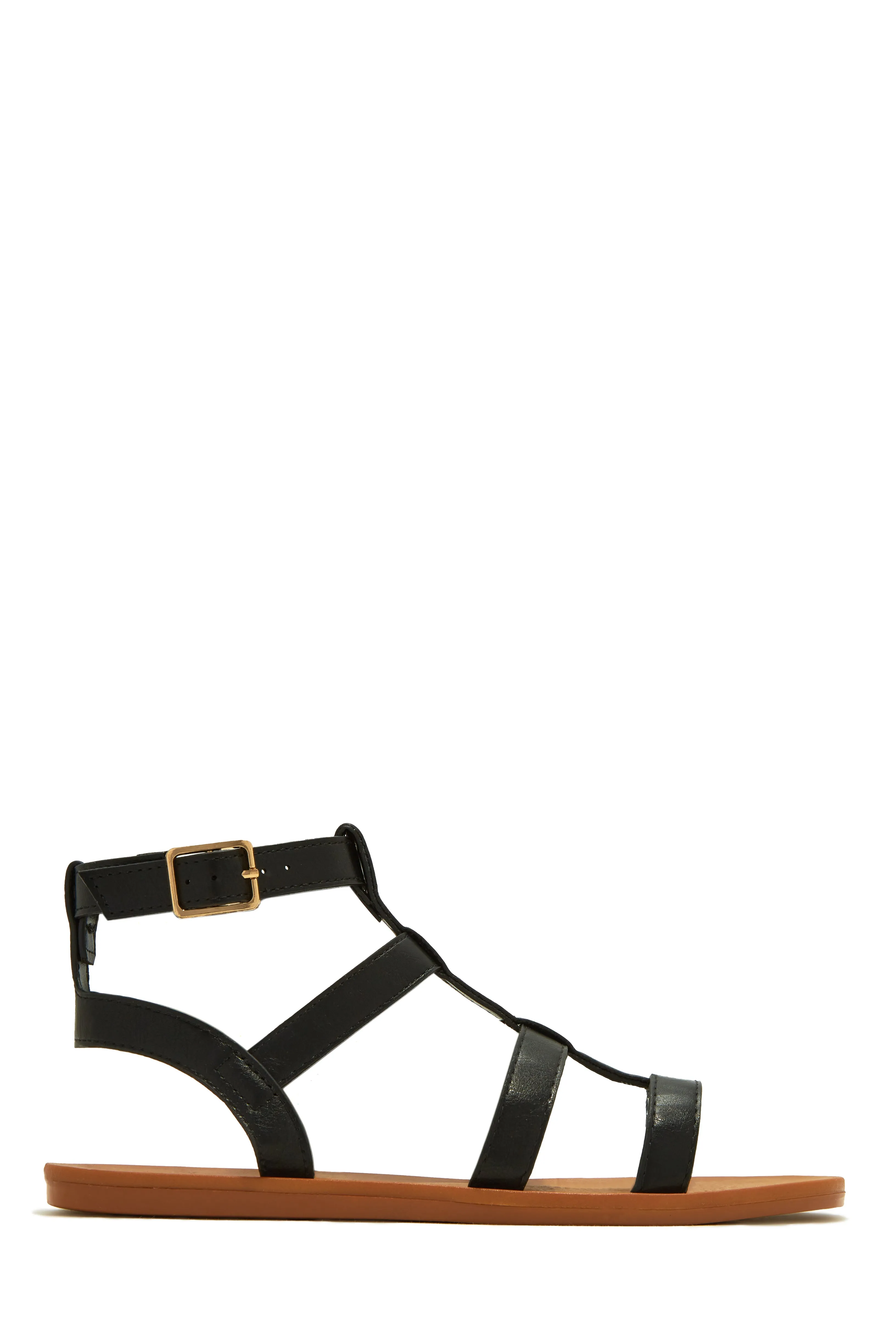 Resort Sun Caged Flat Sandals - Black