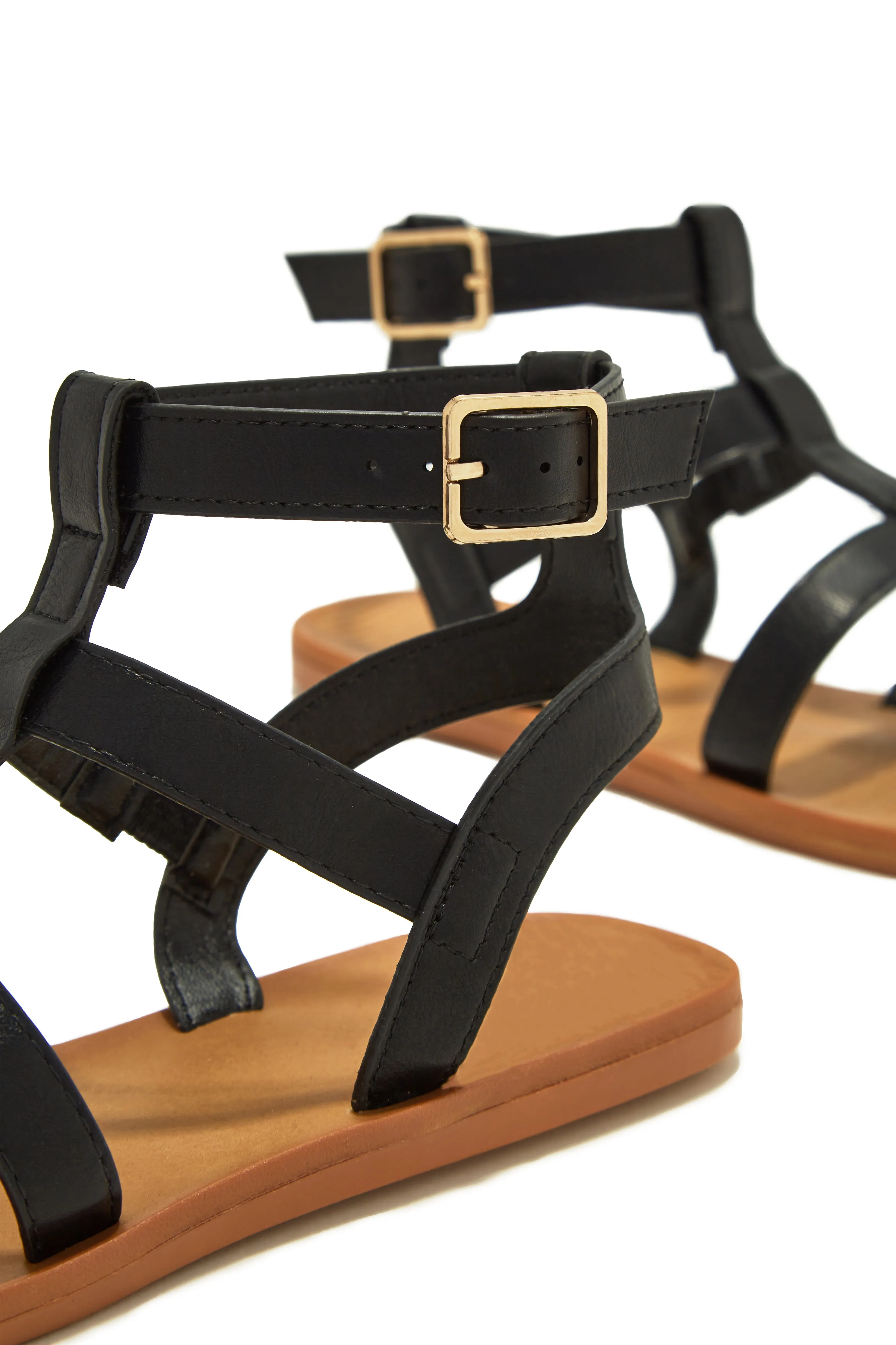 Resort Sun Caged Flat Sandals - Black