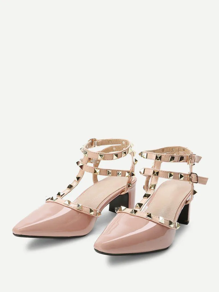 Rivet Detail Gladiator Chunky Heels