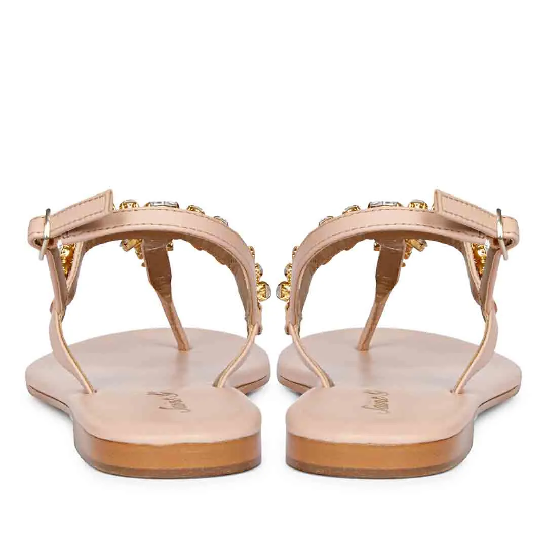 Saint Elsa Silver Stone Adorned Pink Leather Sandals