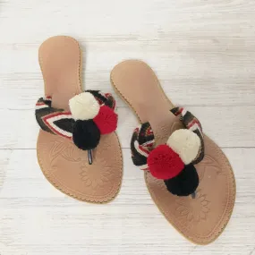 Scarlet Crush Pom Pom Sandals - Red Summer Flip Flops SWP017