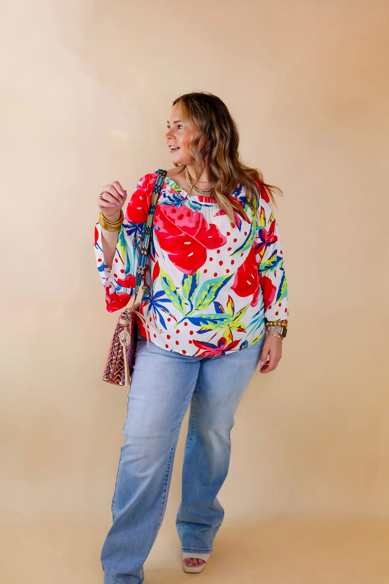 Seas The Day Floral Off The Shoulder Blouse in White