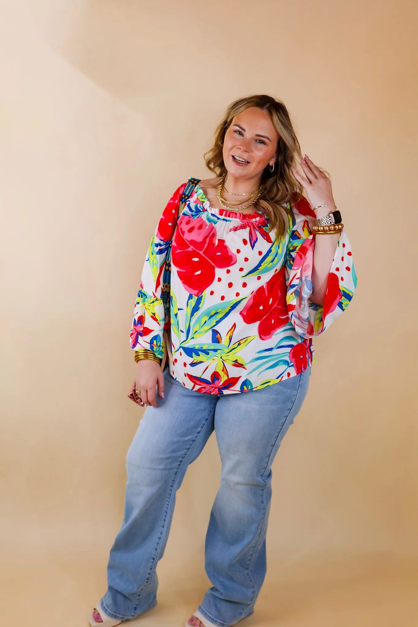 Seas The Day Floral Off The Shoulder Blouse in White