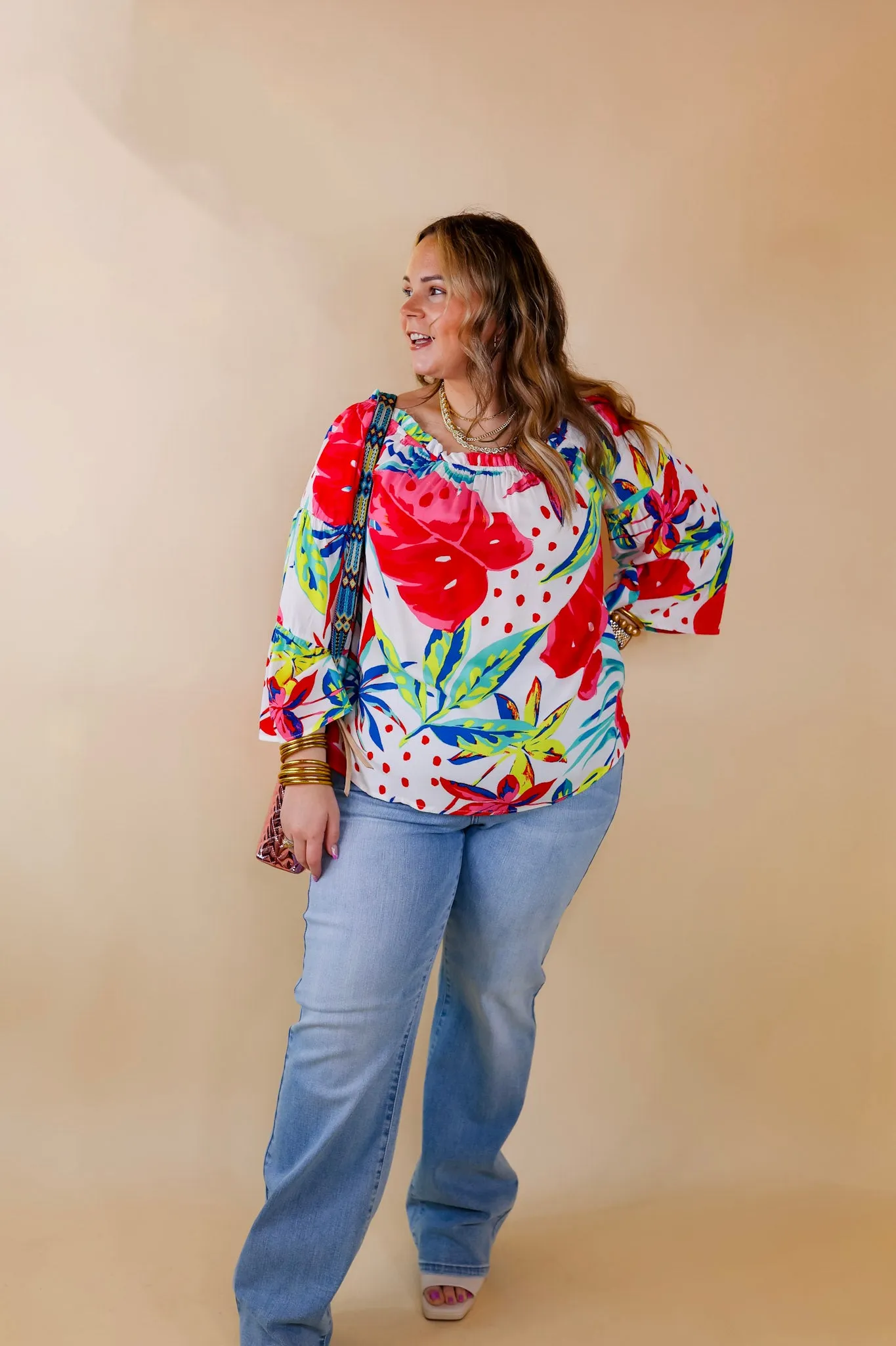 Seas The Day Floral Off The Shoulder Blouse in White