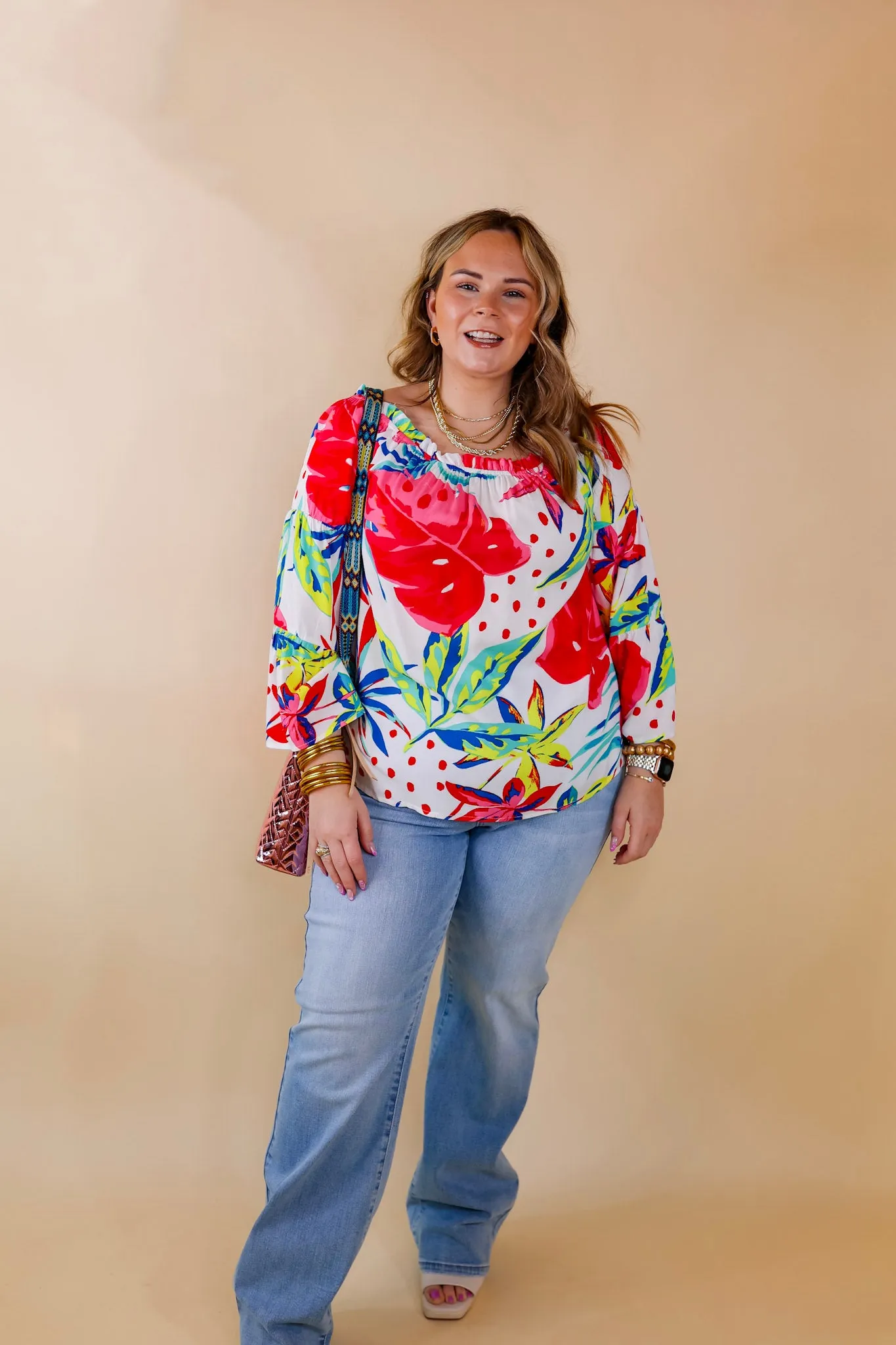 Seas The Day Floral Off The Shoulder Blouse in White