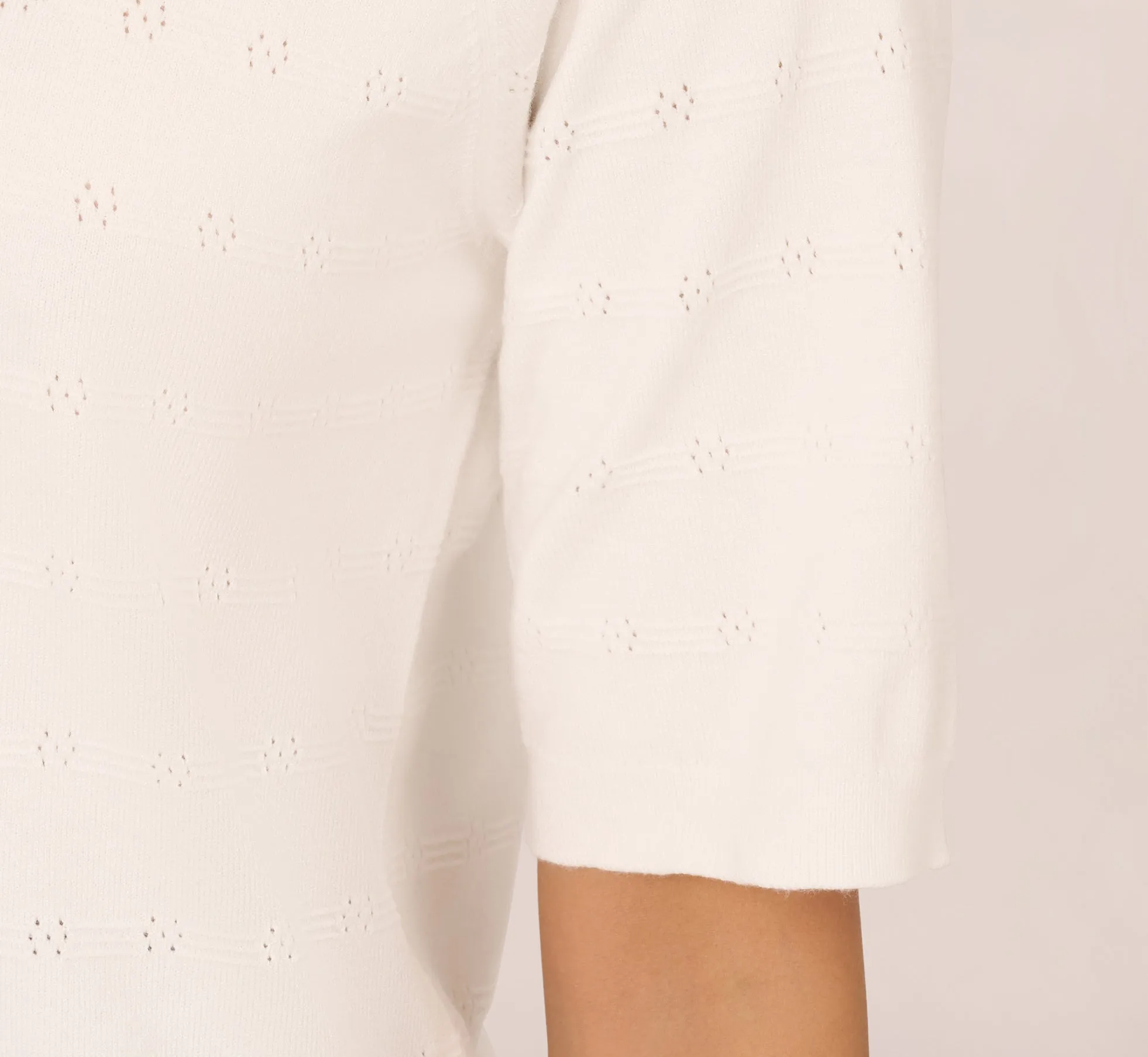 Short Sleeve Pointelle Sweater With Crew Neckline In Ivory