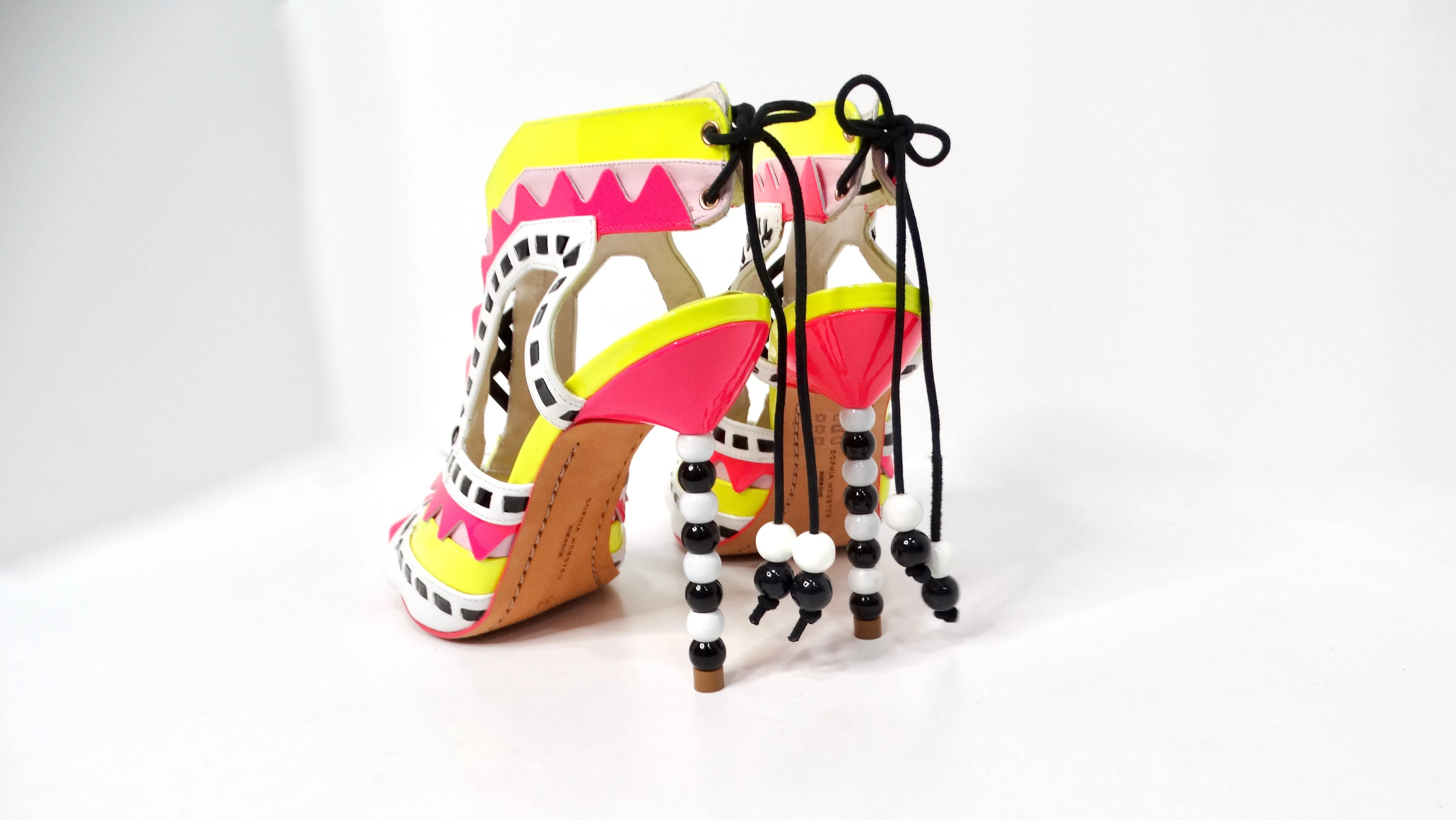 Sofia Webster Neon Multicolor Patent Leather Printed T-Strap Sandals