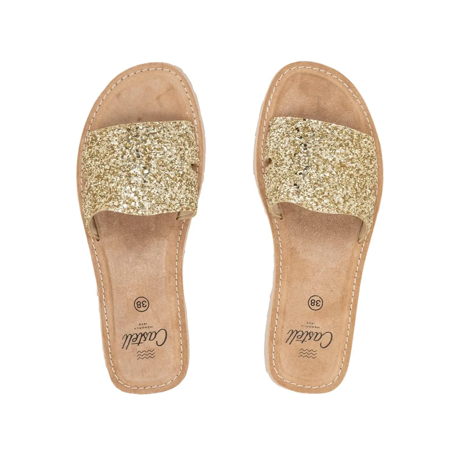 Standard Leather Menorcan Sandals With Glitter Touch- Shark ST 2360R A Glitter