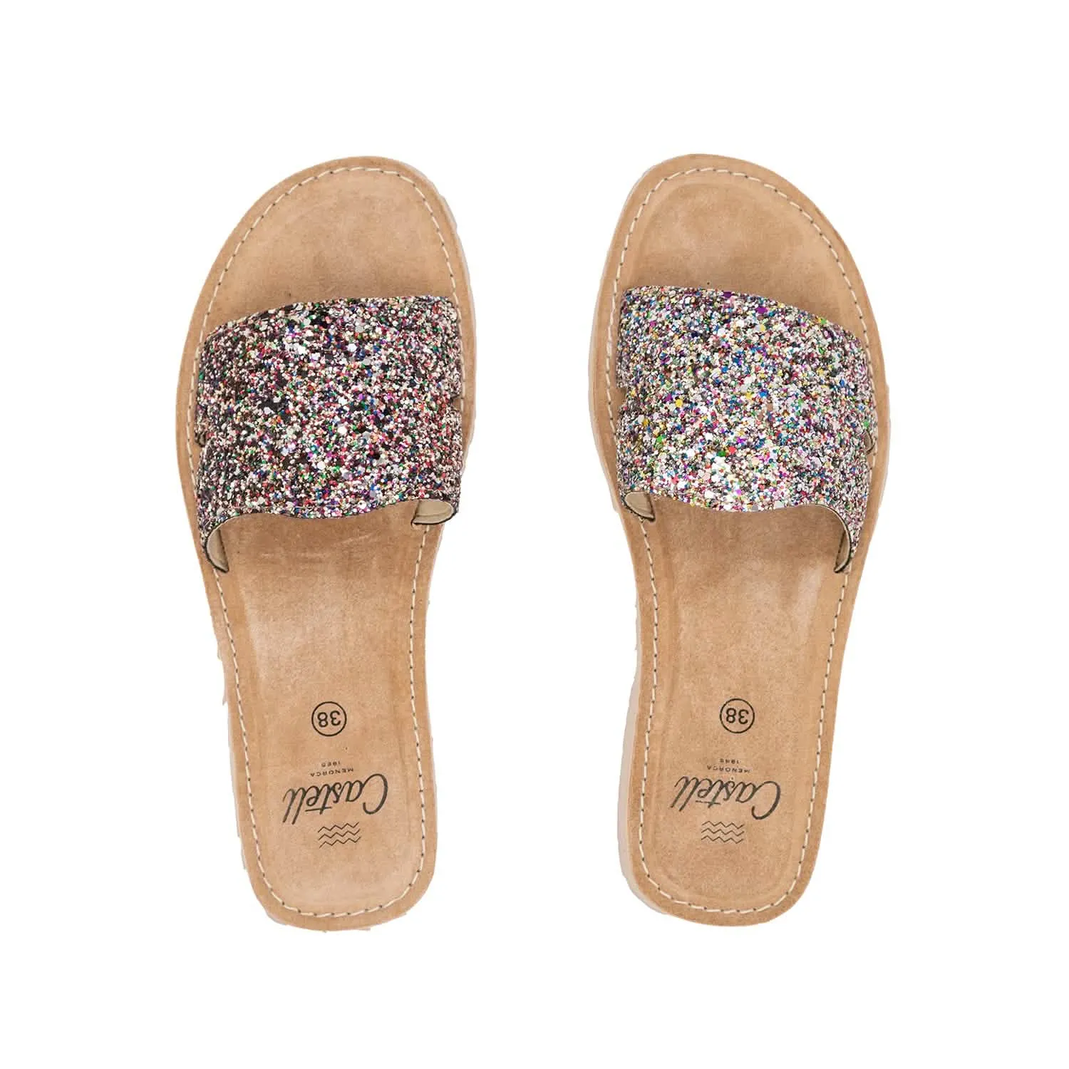 Standard Leather Menorcan Sandals With Glitter Touch- Shark ST 2360R A Glitter