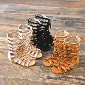 Suede leather Girls sandals Real Female Boots Kids gladiator sandals