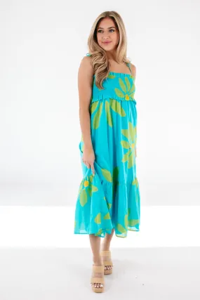 The Indi Tie Strap Midi Dress - Aqua