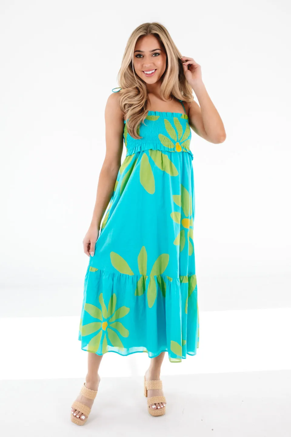 The Indi Tie Strap Midi Dress - Aqua