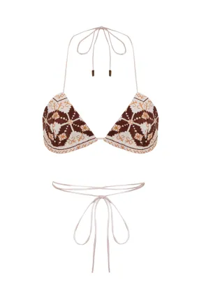 Tie-Waist Embroidered Cotton-Mix Bralette Top