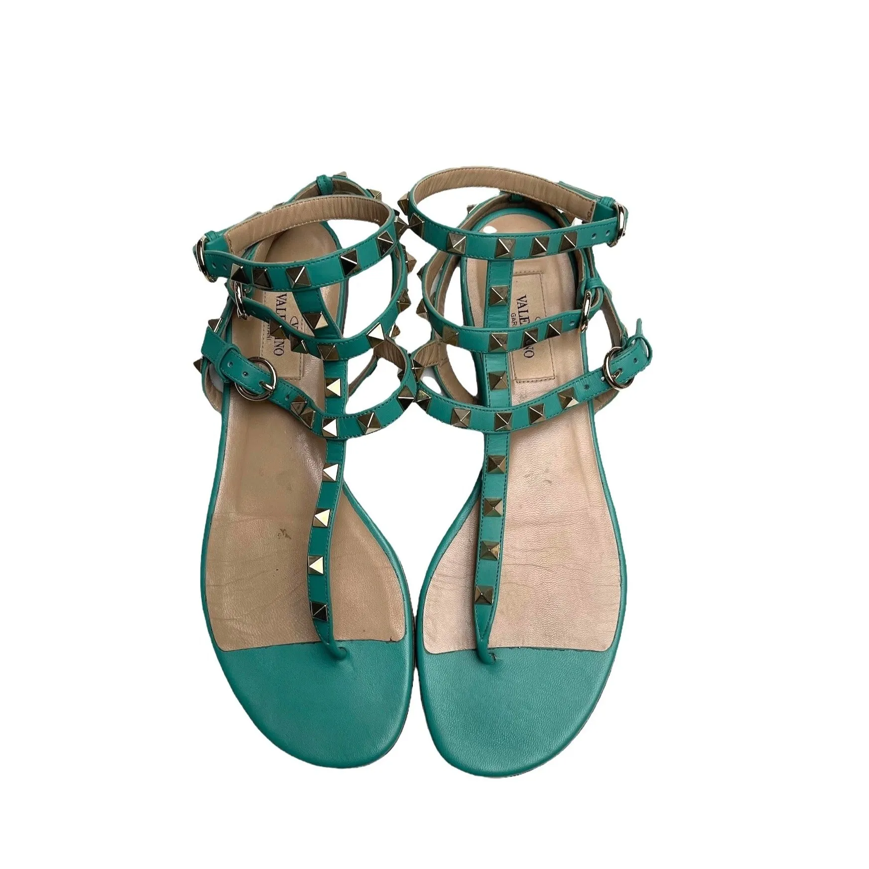 Turquoise Leather Gladiator Sandals - 8